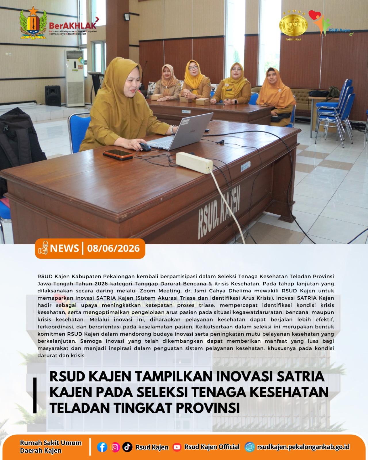 RSUD Kajen Tampilkan Inovasi SATRIA Kajen pada Seleksi Tenaga Kesehatan Teladan Tingkat Provinsi