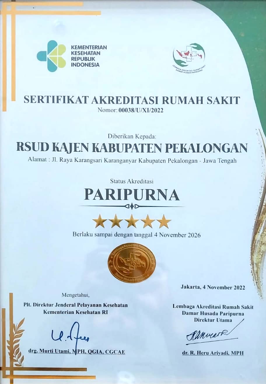 Sertifikat Akreditasi RSUD Kajen